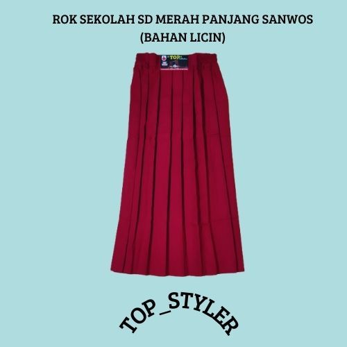 ROK SD MERAH PANJANG BAHAN SANWOS  ( BAHAN LICIN)