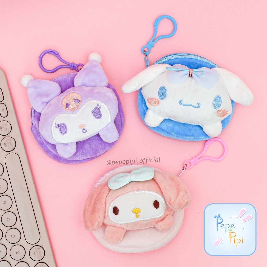 Dompet Koin Plushy Sanrio Boneka 3D KP-1279 Pouch Coin Wallet My Melody Kuromi Cinnamoroll