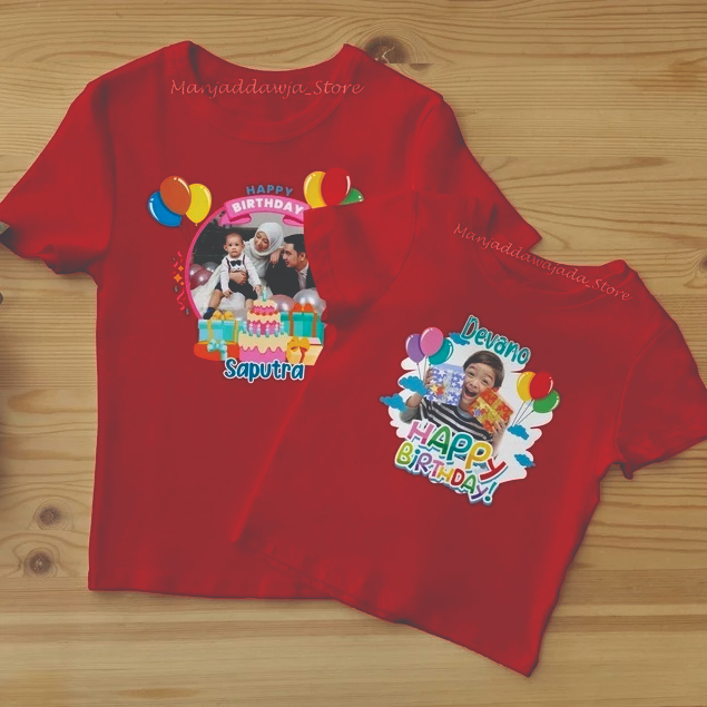 Kaos Anak Custom Ultah / Kaos Ulang Tahun Anak Free Foto Dan Nama / Kaos Custom Foto
