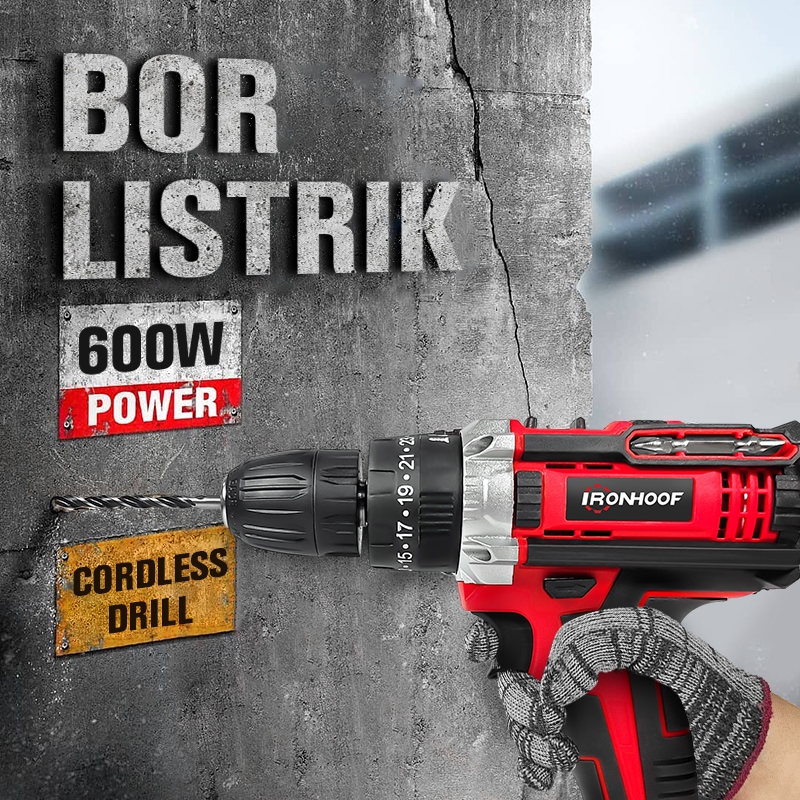 IRONHOOF Bor Listrik 88V/288V Mesin Bor Impact Drill 13mm Set Lengkap Untuk Dinding Beton