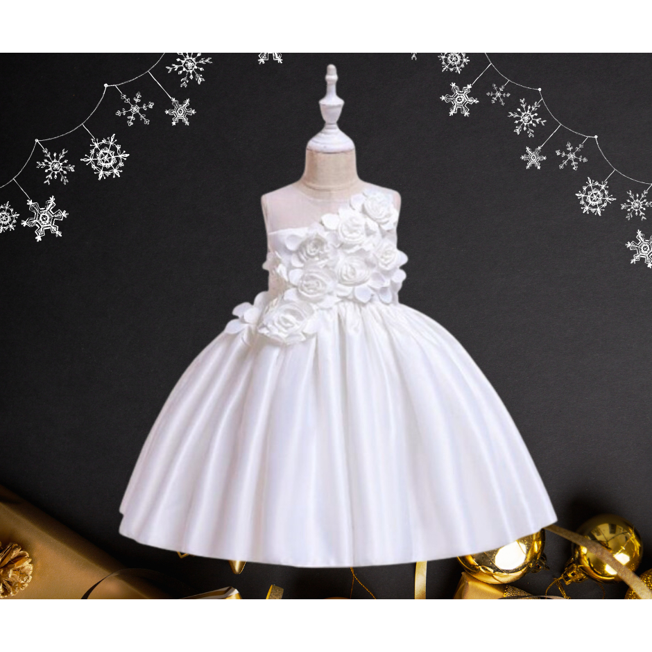 [MAMASILO] DRESS ANAK PEREMPUAN SATIN BUNGA