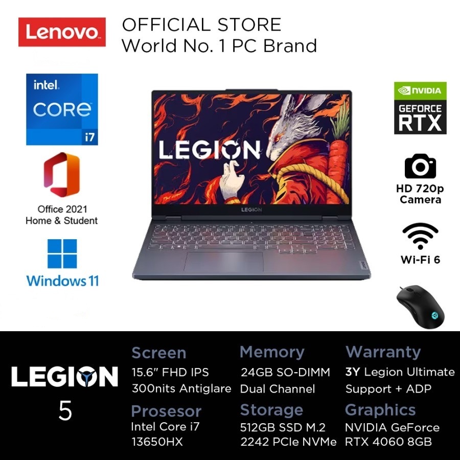 Lenovo Legion 5 15IRX9 Core i7 13650HX 24GB 512GB RTX4060-8GB W11+OHS 15.6"