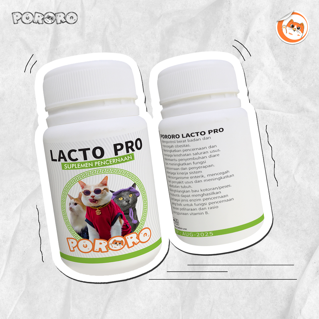 kly PORORO Vitamin Suplemen Pencernaan Kucing Lacto Pro 50 Capsules