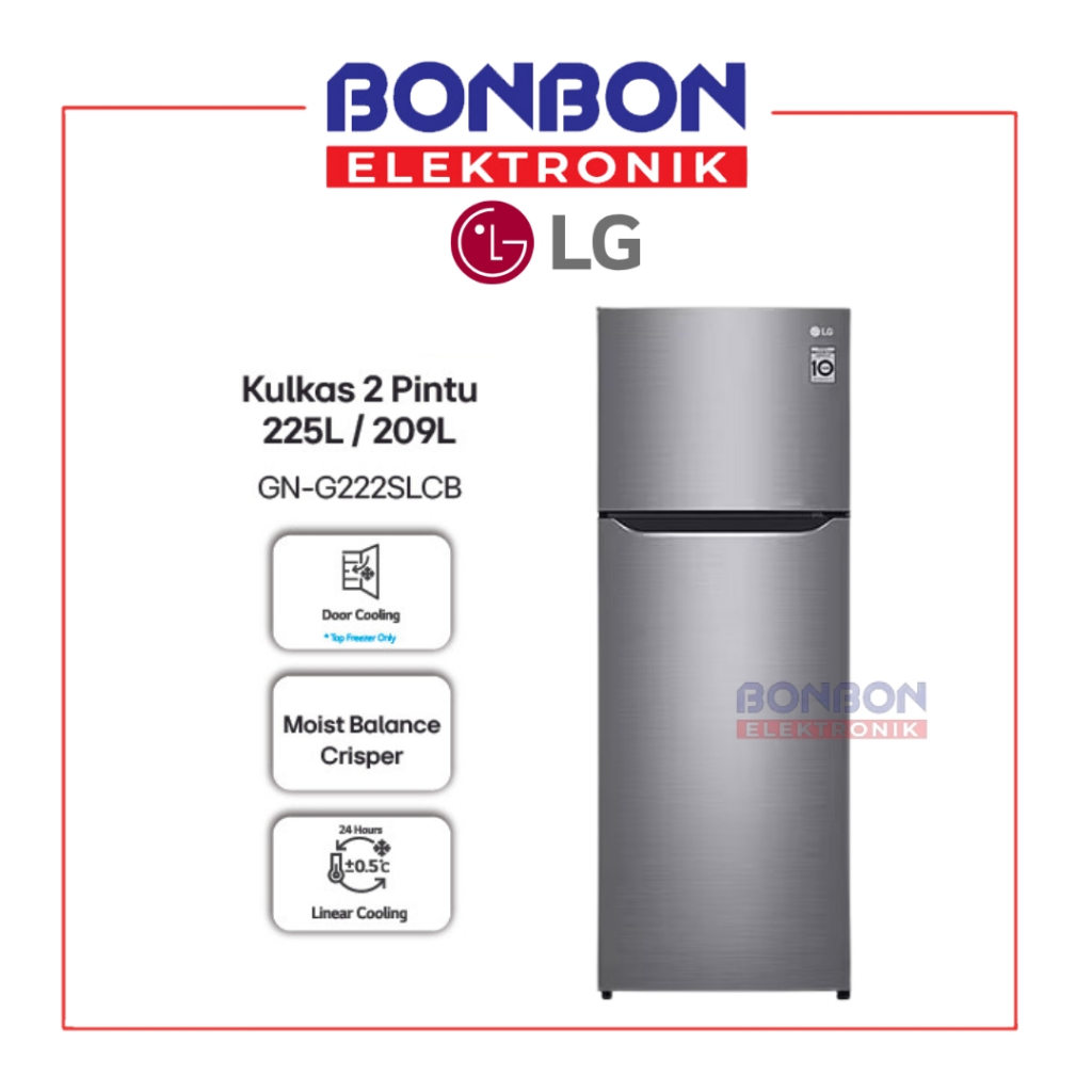 LG Kulkas 2 Pintu 225L GN-G222SLCB / G222SLCB / GNG222SLCB Smart Inverter Door Cooling+ 209L