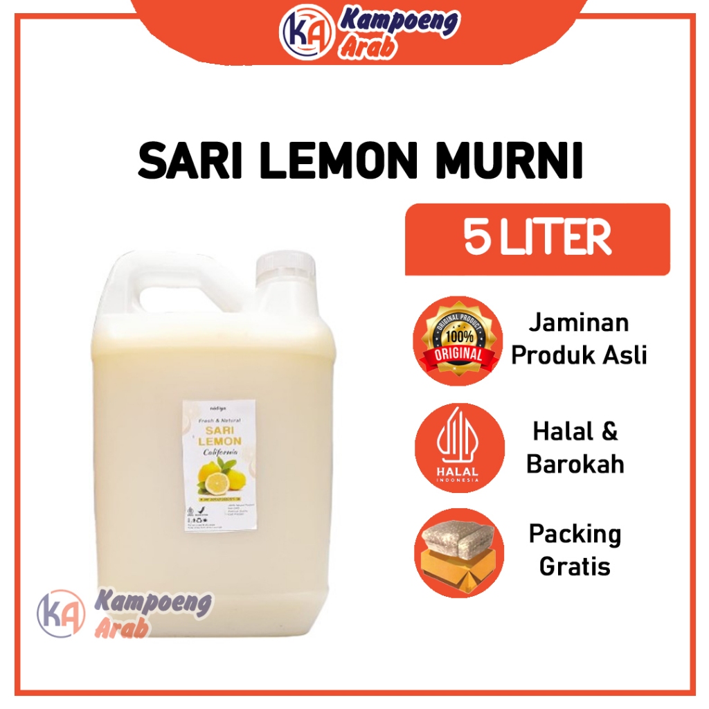 

SARI LEMON ALAMI 5 LITER Kemasan Jerigen Perasan Jeruk California Pilihan Dijamin Alami MURNI 100%