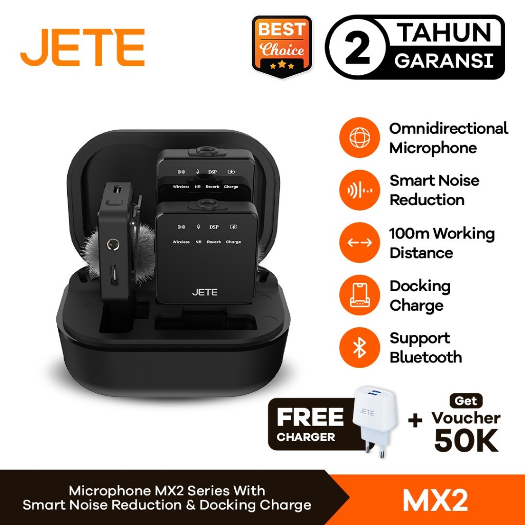 Microphone Wireless Bluetooth JETE MX2 4in1 with Docking Charge - Garansi 2th