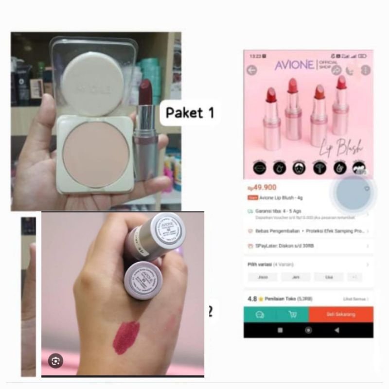 bedak refil avione + lipstik avione