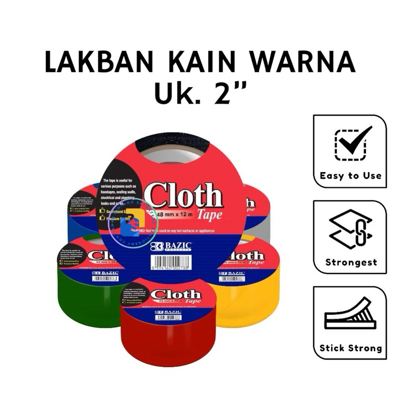 

Bazic Cloth Tape Hot Melt 48mm x 12m - Lakban Warna