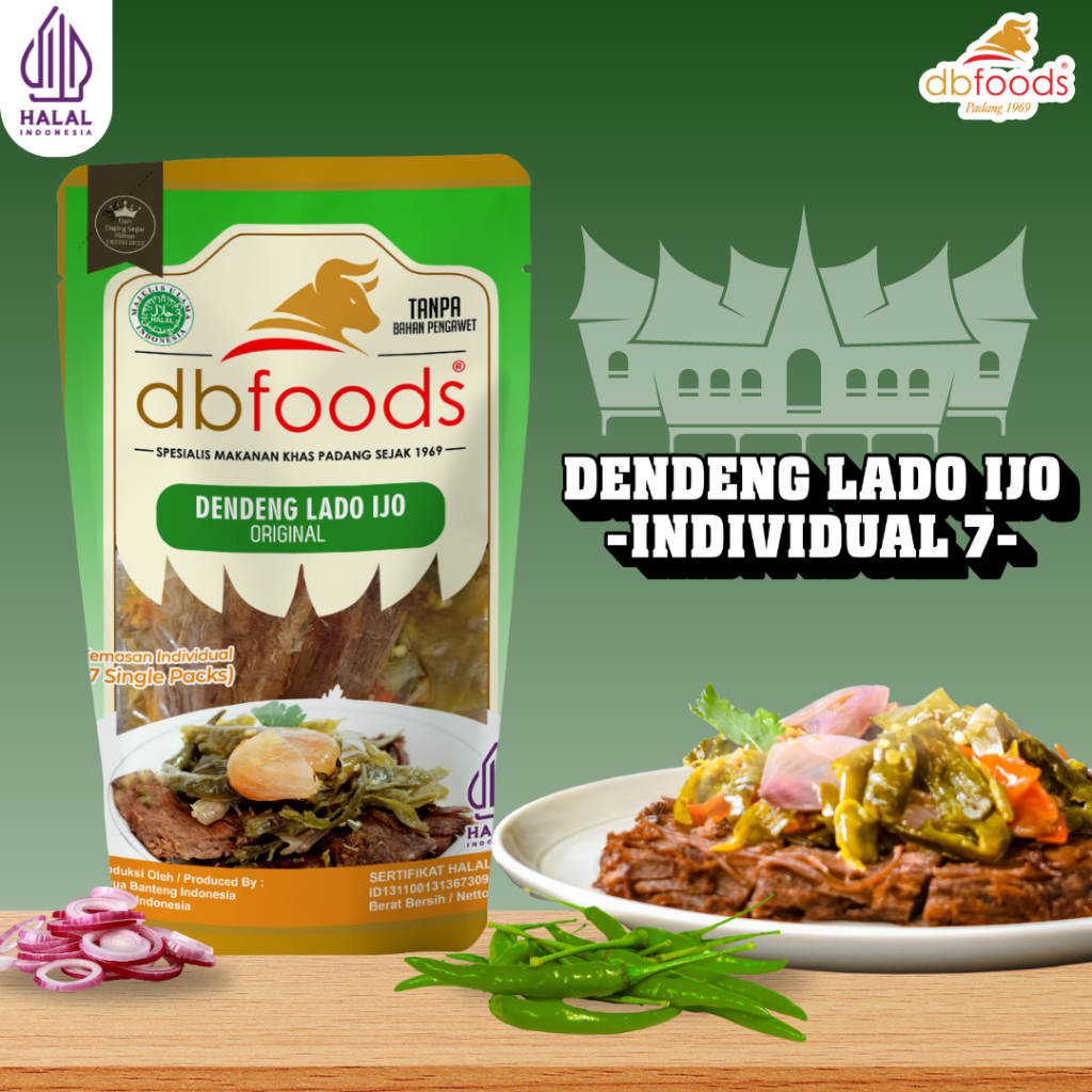 

DBFOODS Dendeng Lado Ijo Individual Isi 7 Siap Makan Praktis Asli Padang
