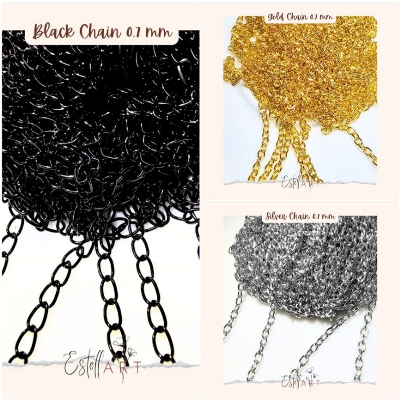 Chain 0.7mm Silver Gold 1m 5m / Rantai 0.7 mm Emas Perak 1 meter 5 meter / Rantai Kalung Gelang Gant