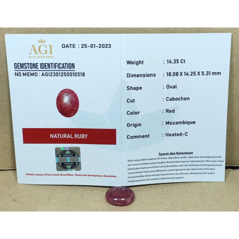 NEW BATU RUBY 'PIGEON' BERSERTIFIKAT ASLI NATURAL