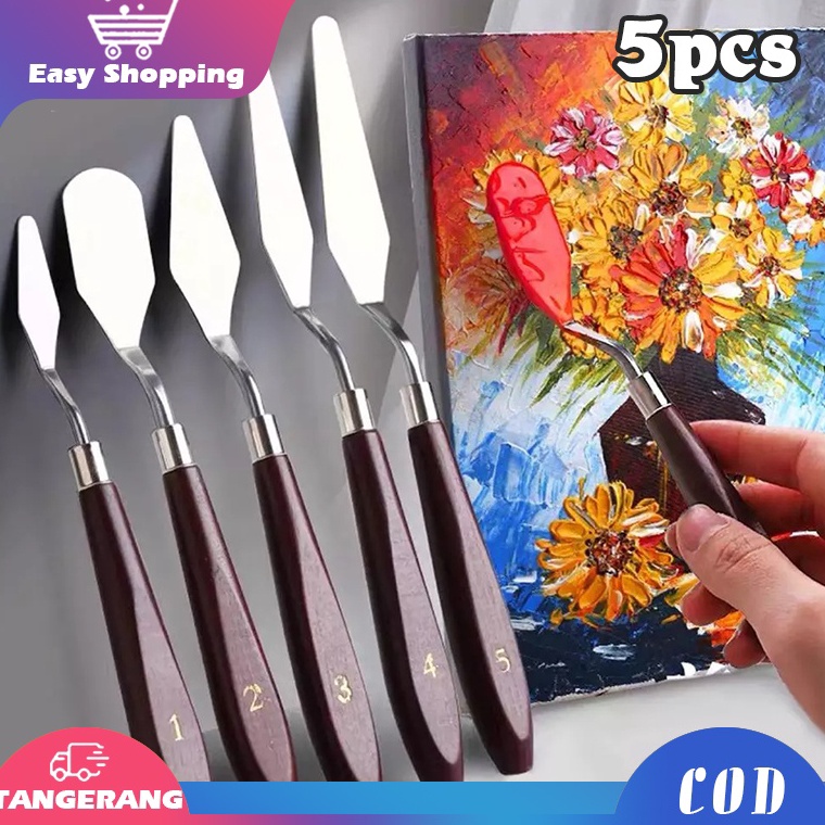 

KODE B26B 5PCS Pisau Palet Besi tahan karatPisau Palet LukisSpatula Dasi Kue Lukis Ukir Palette Knife