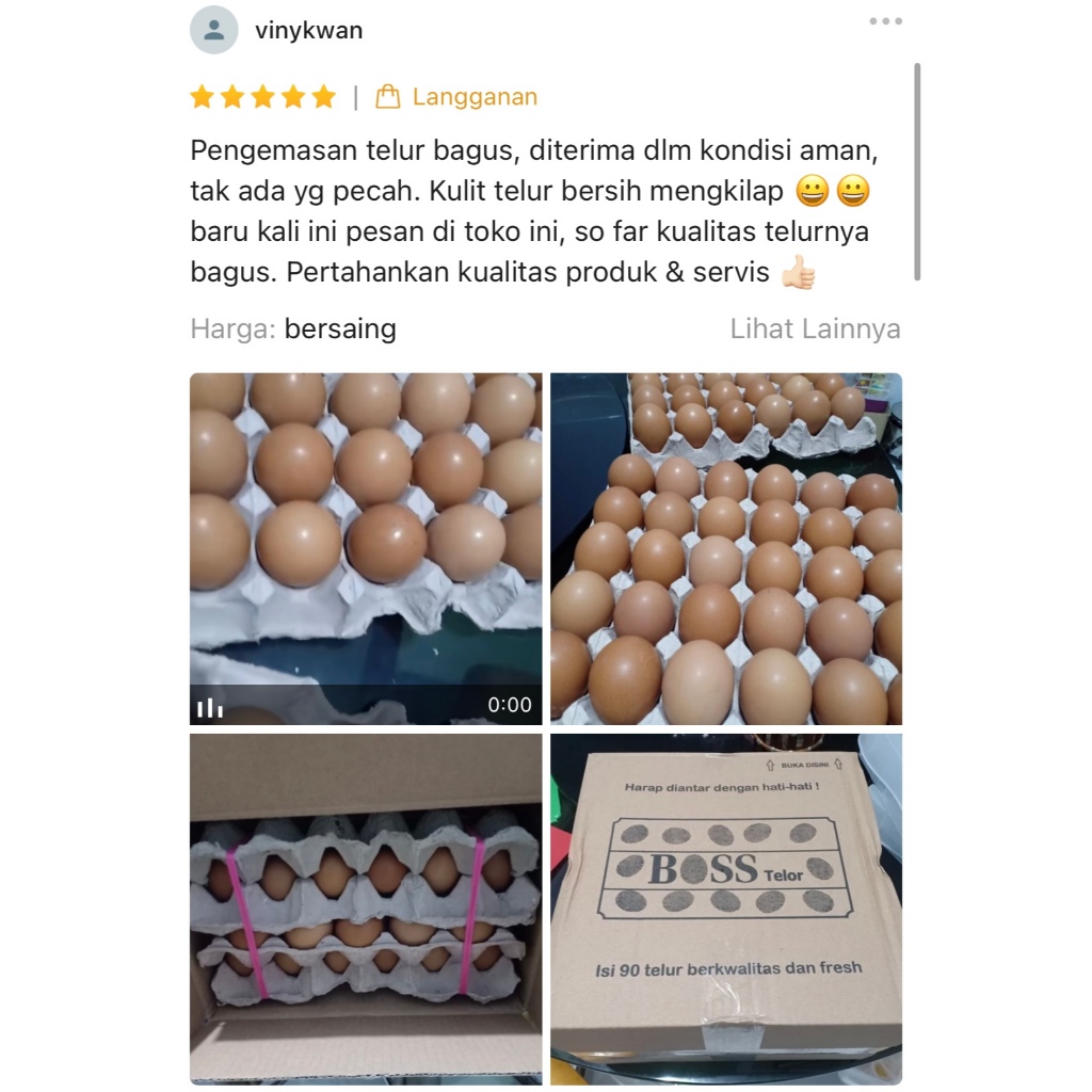 

RB TELUR AYAM NEGRI 90 butir ( +/- 5.6 kg) FRESH