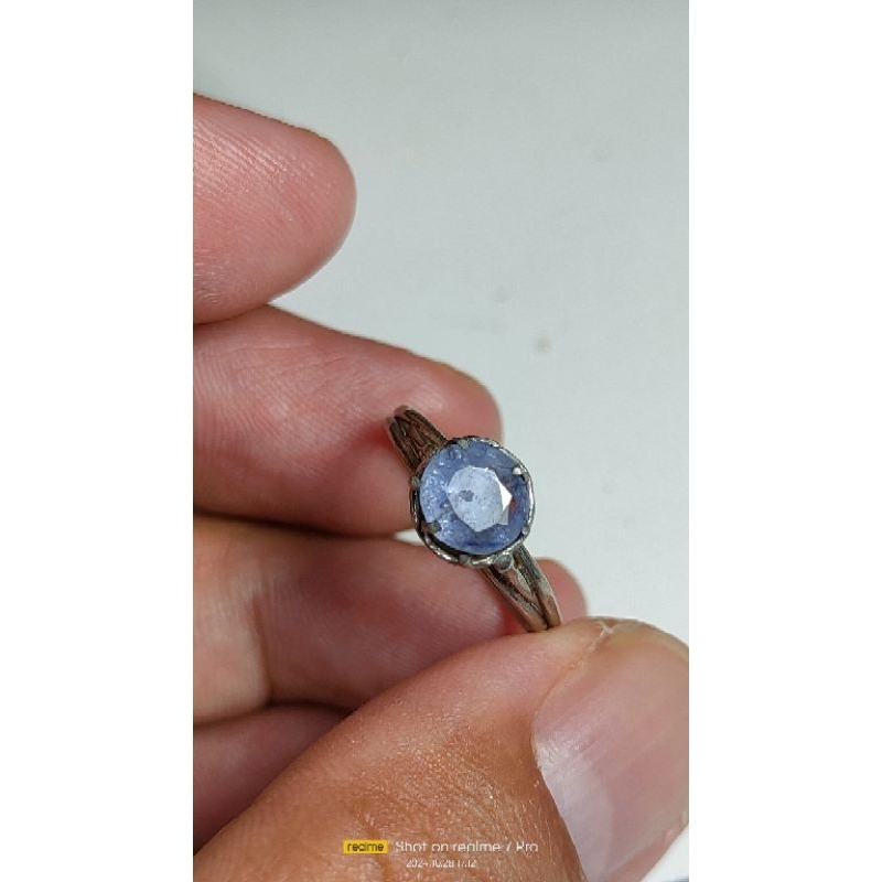 cincin perak cewek mata natural light blue sapphire srilangka