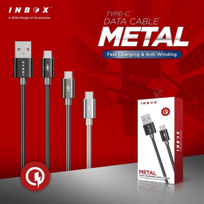KABEL CHARGER CAS INBOX METAL PELINDUNG MIKRO/TYPEC/IPHONE