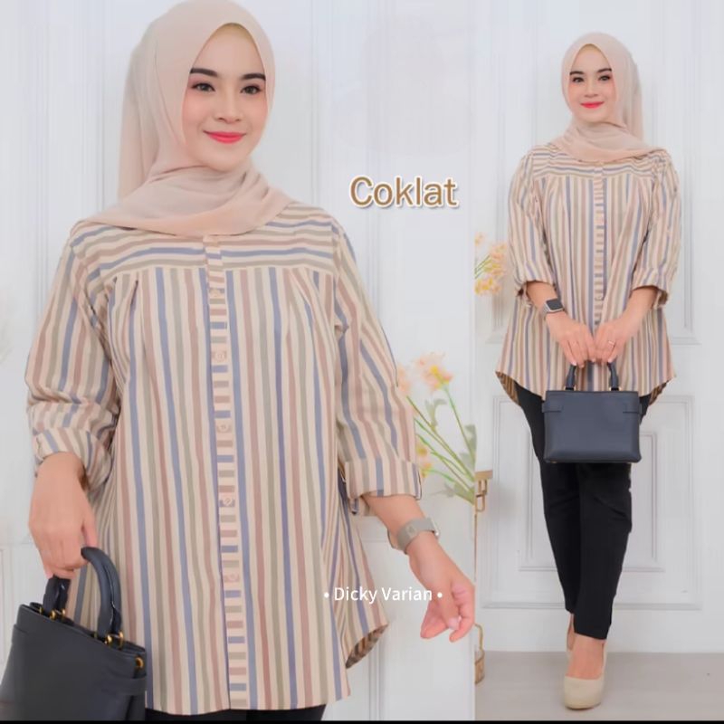 Kemeja Blouse Katun Salur Kemeja Katun Salur Blus Wanita