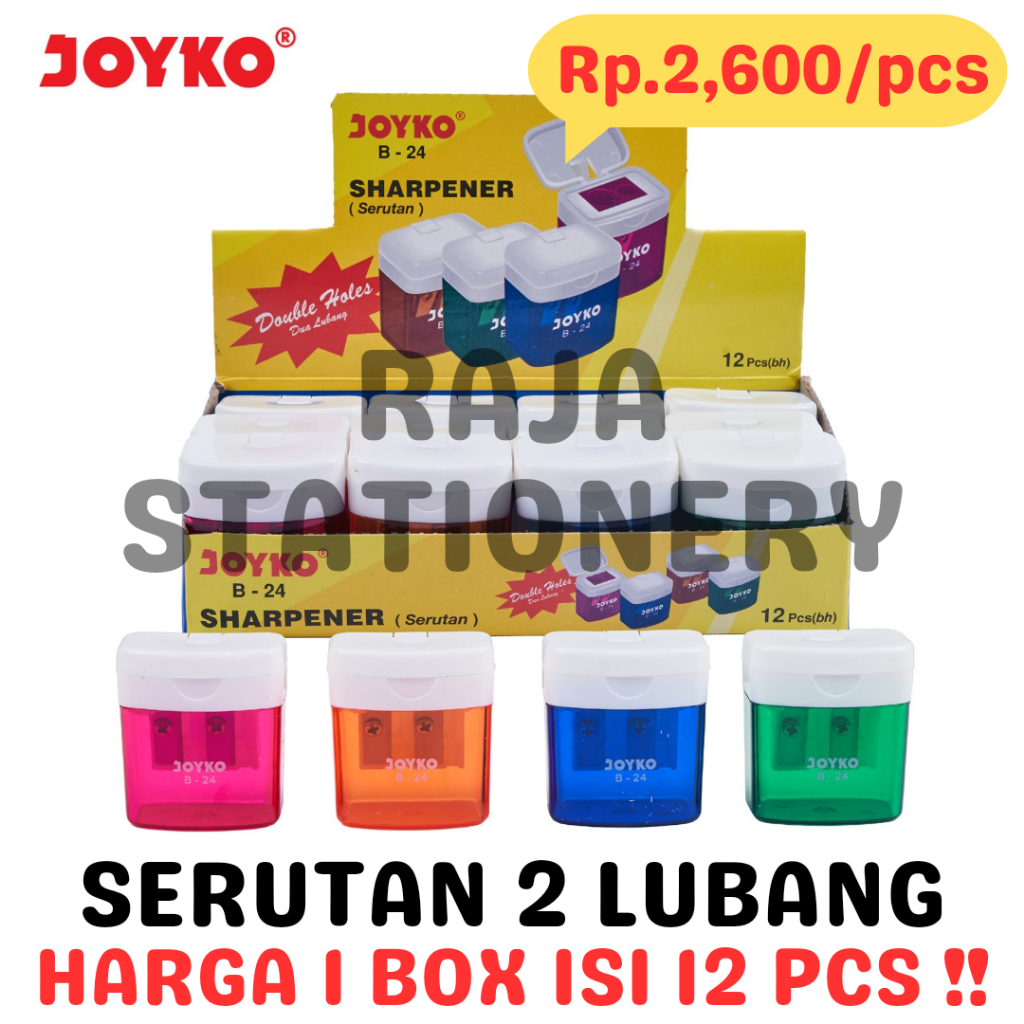 

JOYKO SHARPENER 2 HOLES PENCIL SERUTAN RAUTAN PENCIL 2 LUBANG PERUNCING PENSIL B-24 LUSIN BOX [12PCS]