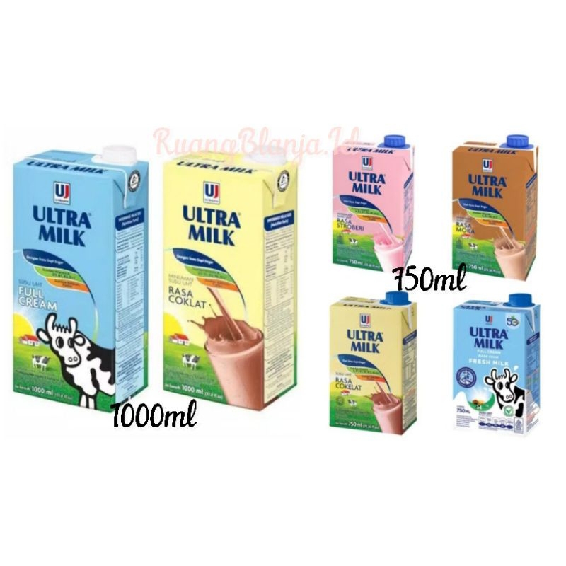 

Susu Ultra Milk Full cream kotak coklat - plain 1000ml - 750ml / 1L strawberry