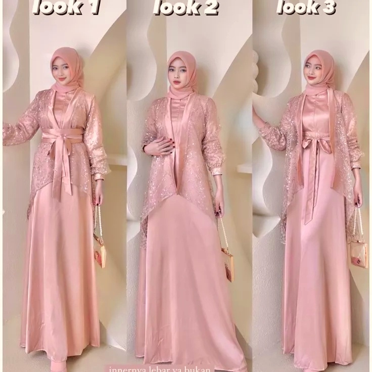 Buruan Ambil  Veloxa Dress Fuji 3 In 1 Dress satu Set Inner Outer Kimono Queenbee Fashion Gamis Musl