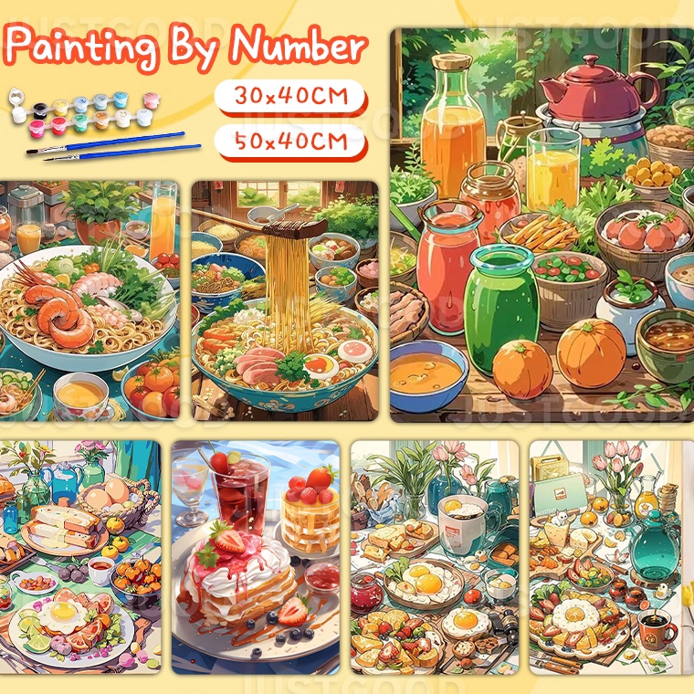 

KODE A1S PAINT BY NUMBER 4x5 CM Seri Makanan Yang Digambar Dengan Tangan KANVAS PAINTING KIT WITH FRAME SIAP LUKIS