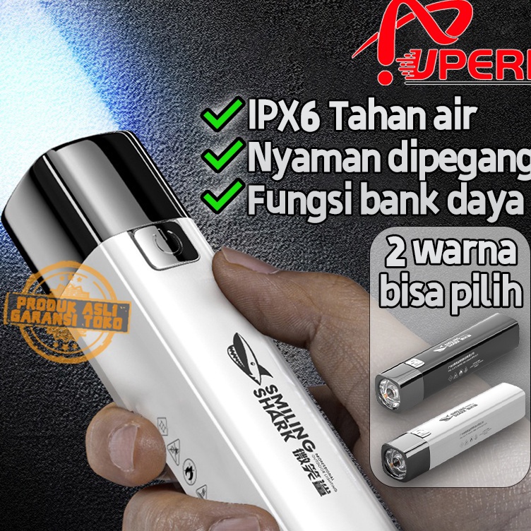 Pusat Irit SMILING SHARK Senter 8 LED Super Terang ORIGINAL Jarak jauh Senter Police Lampu senter sw