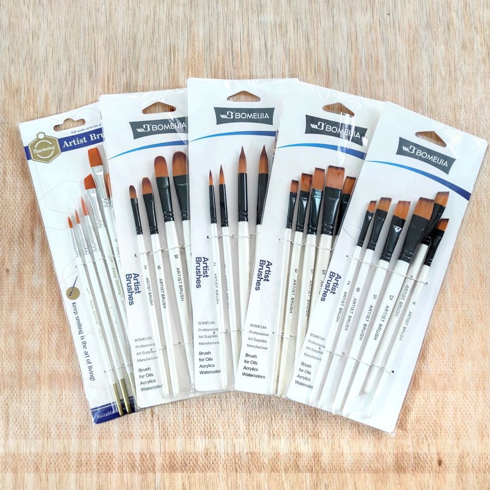 

KODE S32Q BOMEIJIA Artist Art Short White Handle Brush 6 pcs SET Kuas Lukis