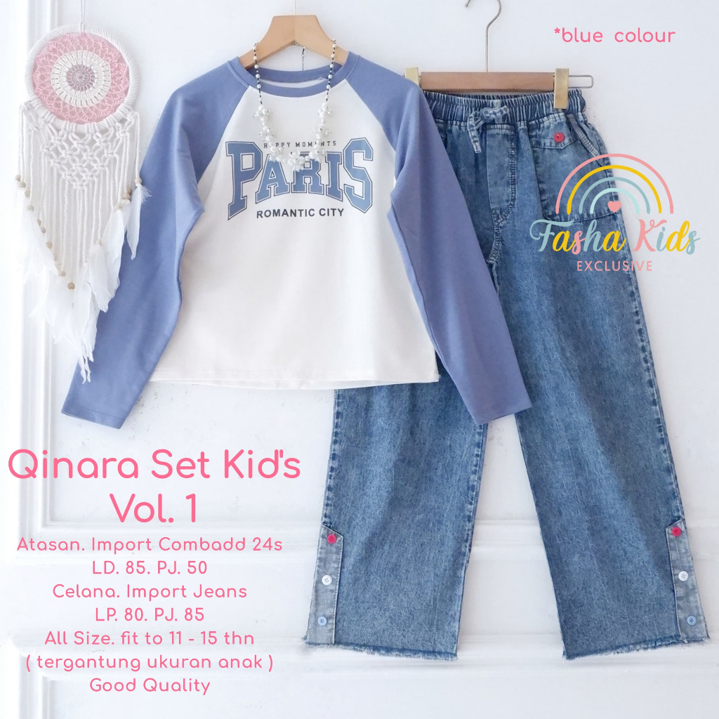 [TERMURAH FASHA KIDS]  QINARA SET KIDS SETELAN KAOS CELANA JEANS SET TEEN KIDS PAKAIAN ANAK REMAJA P