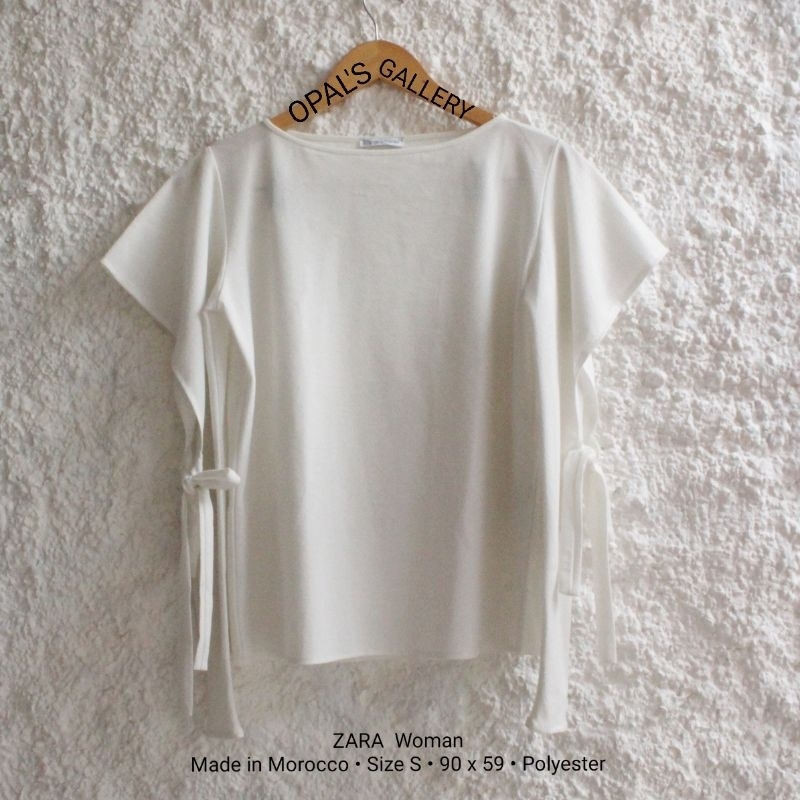 ZARA Woman White Long Sleeve Top Atasan Blouse Size S 90 x 59 Textured Polyester