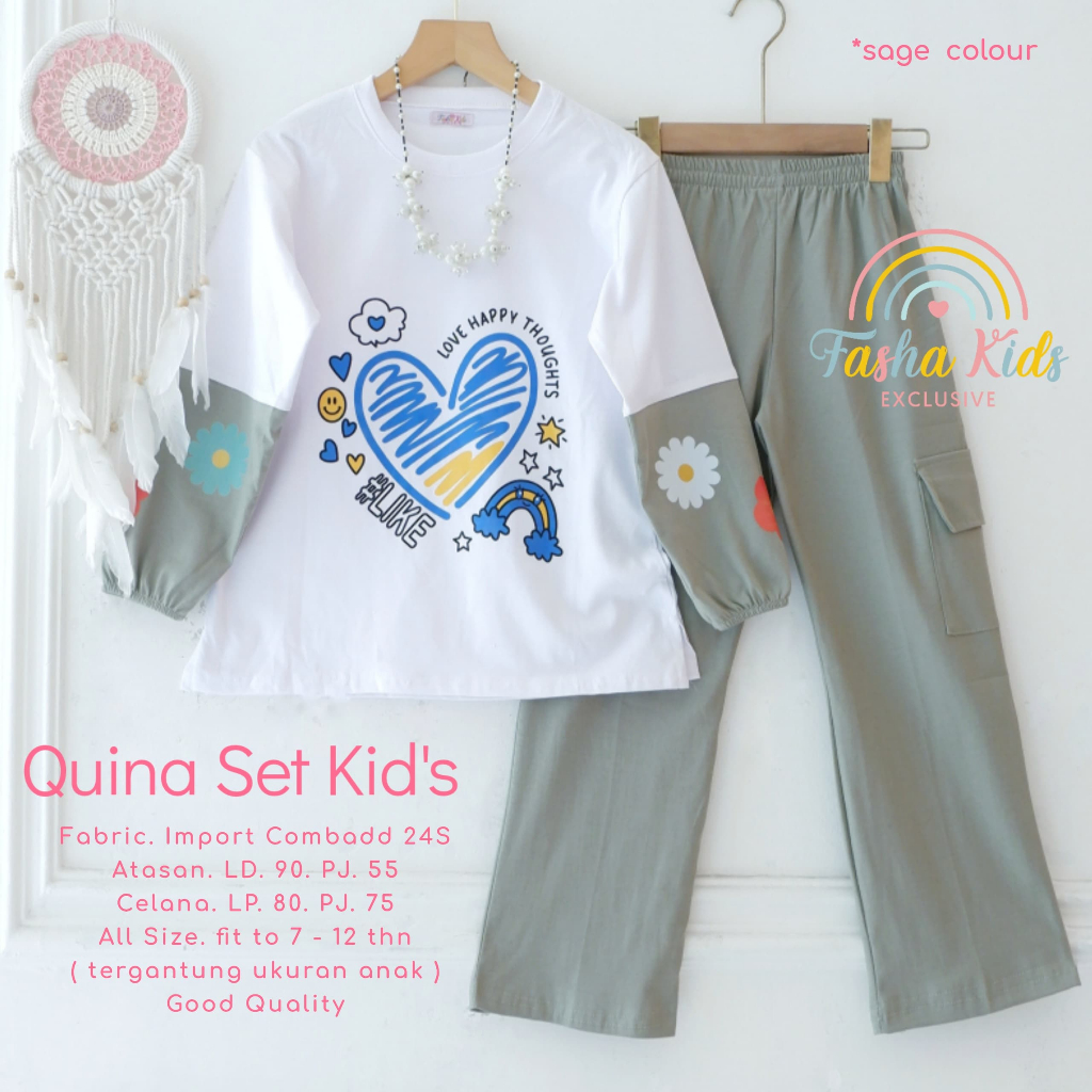 [TERMURAH FASHA KIDS]  QUINA SET KIDS SETELAN KAOS CELANA JEANS SET TEEN KIDS PAKAIAN ANAK REMAJA PE
