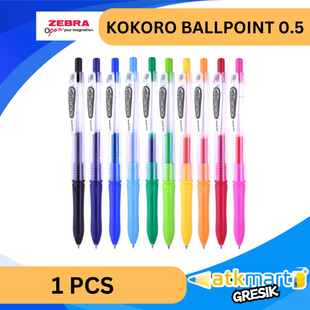 KOKORO BALLPOINT GEL BOLPEN PULPEN ZEBRA 0.5 WARNA HITAM BIRU MERAH HIJAU KUNING