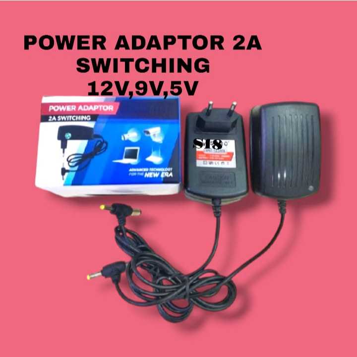 S18 ORI POWER ADAPTOR 2A  SWITCHING 2 CABANG 2IN1 POWER SUPPLY AC DC JACK T 12V 9V 5V ELEKTRONIK E