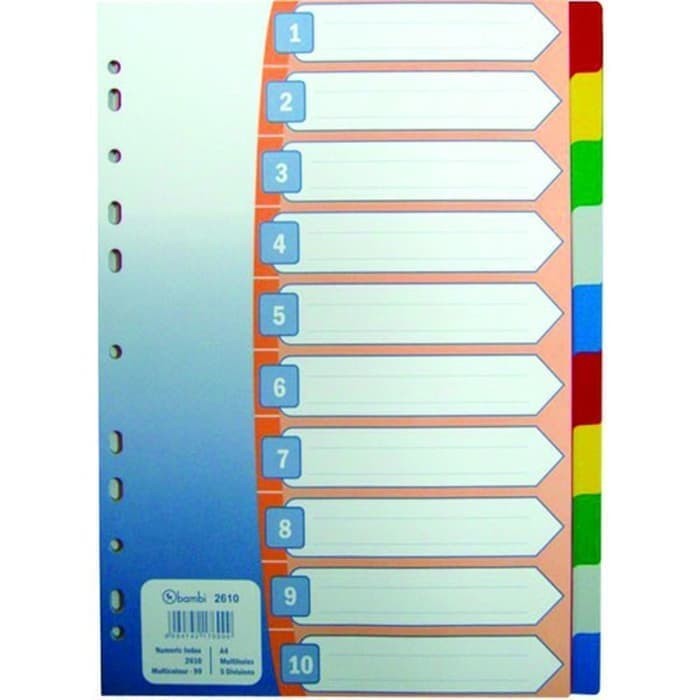 

DIVIDER 10 WARNA PLASTIK BAMBI UKURAN A4 (2610) (SET)