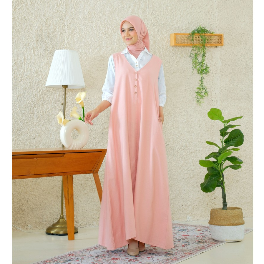 RILLEY - Overall Elana| Dress Panjang Muslim Wanita | Overal Wanita Terbaru Bahan Linen | Overall Sa