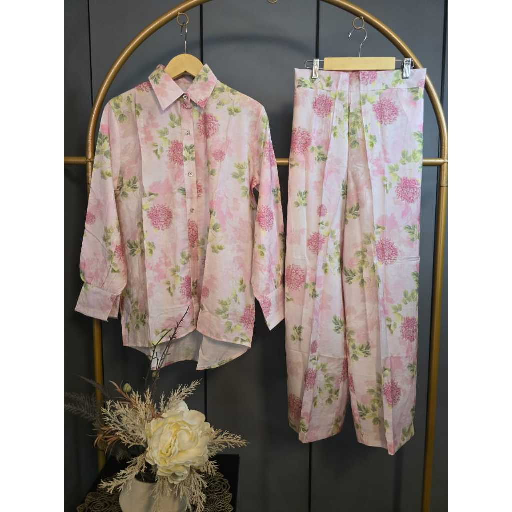 Kemeja Setelan Wanita Kemeja Motif Bunga Kemeja Celana Wanita Kekinian Set Wanita Kemeja Celana Moti