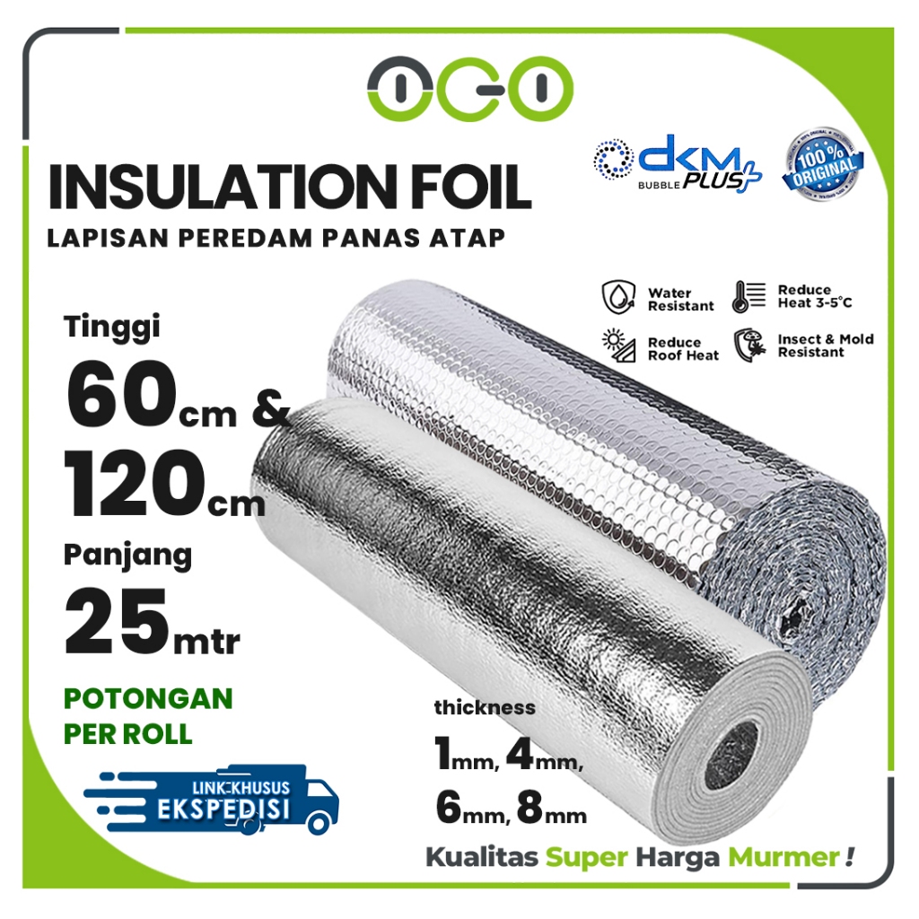 Bubble Alumunium Metalizing Foil Roll DKM / Insulation PE Foam Foil / Peredam Panas Atap Rumah