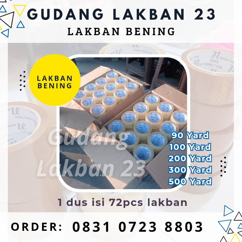 

(1 dus isi 72pcs) Lakban bening 90 Yard / Lakban Bening 100 Yard / Lakban Bening 200 Yard Harga Termurah Kualitas Ekspor Tidak Mudah Putus Daya Rekat Kuat