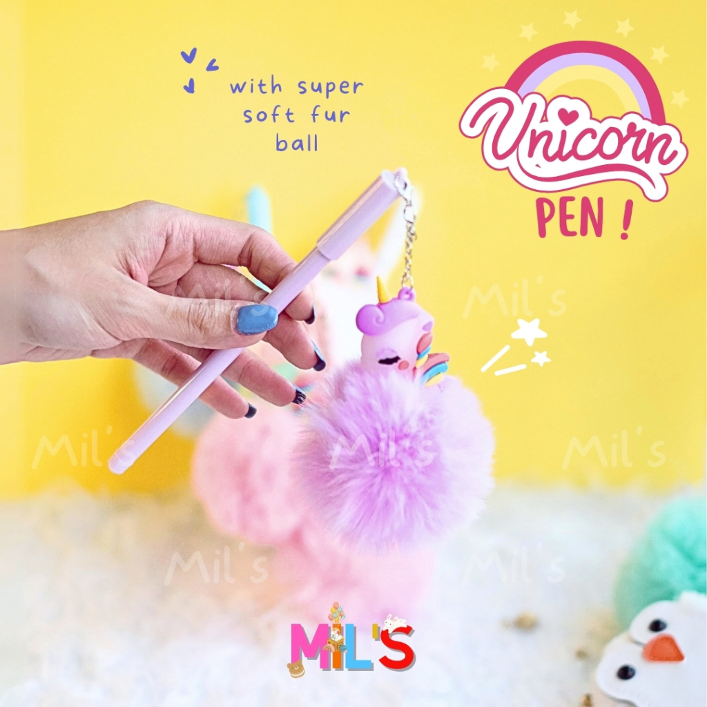 

[ CUTE MIL'S ] BOLPEN LUCU UNICORN BULU GANTUNGAN HANGING UNICORN PEN WITH BALL FUR BOLPOIN BOLPEN BULU PENSIL PEN KUDA PONI
