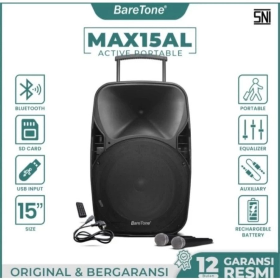 Speaker Aktif Portable Baretone MAX15AL 15 Inch Original TERBAIK