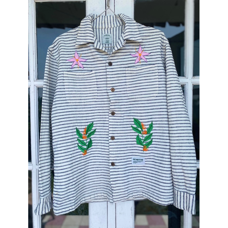 Pop Meets Pop - Plant Sashiko Loop Collar Shirt