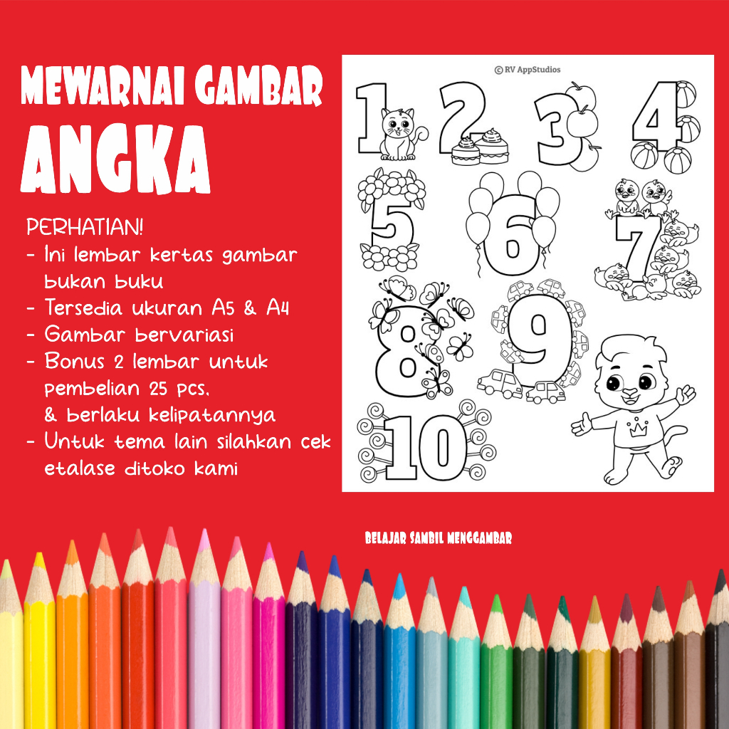 

kertas mewarnai gambar tema angka,huruf dan buah-buahan