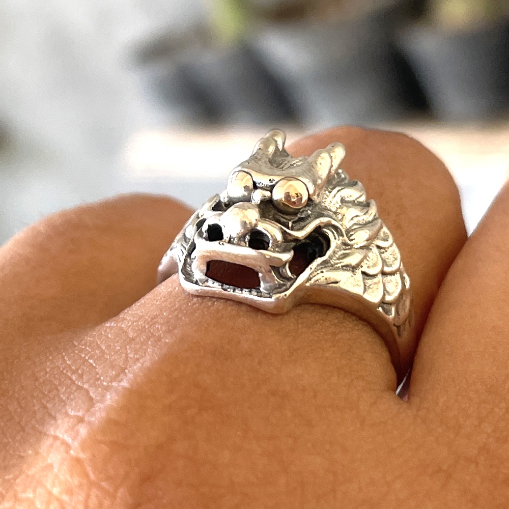 Cincin Ring Perak silver Bali Asli 925 Ukir Kepala Naga Dragon Mix Emas Gold 18k Wanita Pria Laki Cu