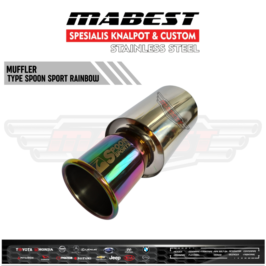 Knalpot Mobil Spoon Sport Rainbow Stainless Suara Bass Halus Gahar Kering