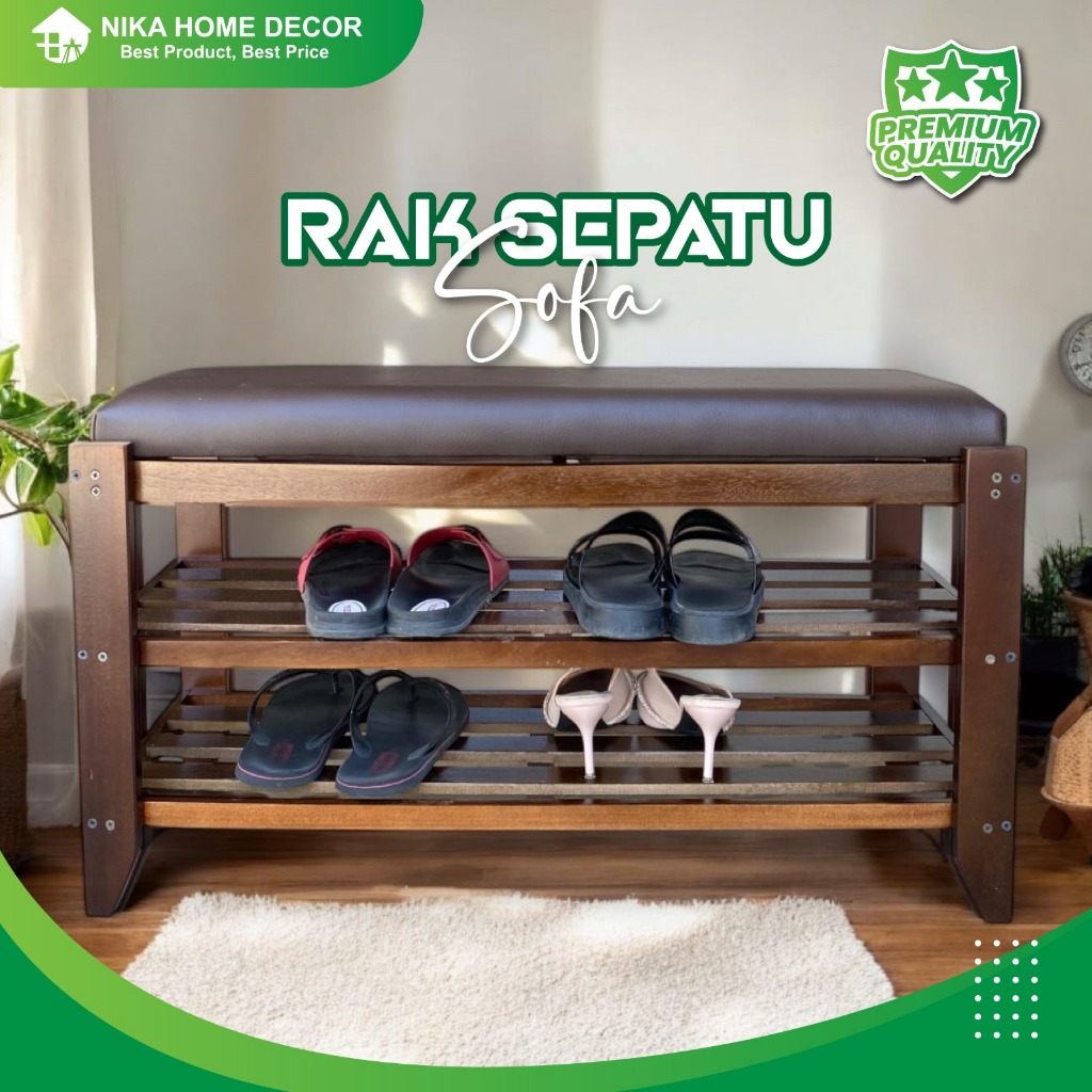 Rak Penyimpanan Sepatu Sofa Kayu Mahoni Asli Model Solid Mahogani dengan Laci - Furniture