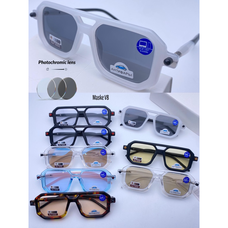 KACAMATA HITAM MASKE V8 BLUECHROMIC BLUERAY BISA BERUBAH JADI GELAP