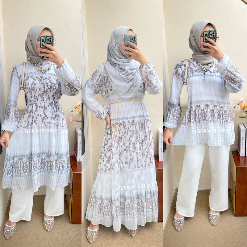 Nana/ Debby / Riska / Gamis Seragam Plisket / Gamis Cerutty Plisket / Sarimbit Keluarga Putih/ Serag