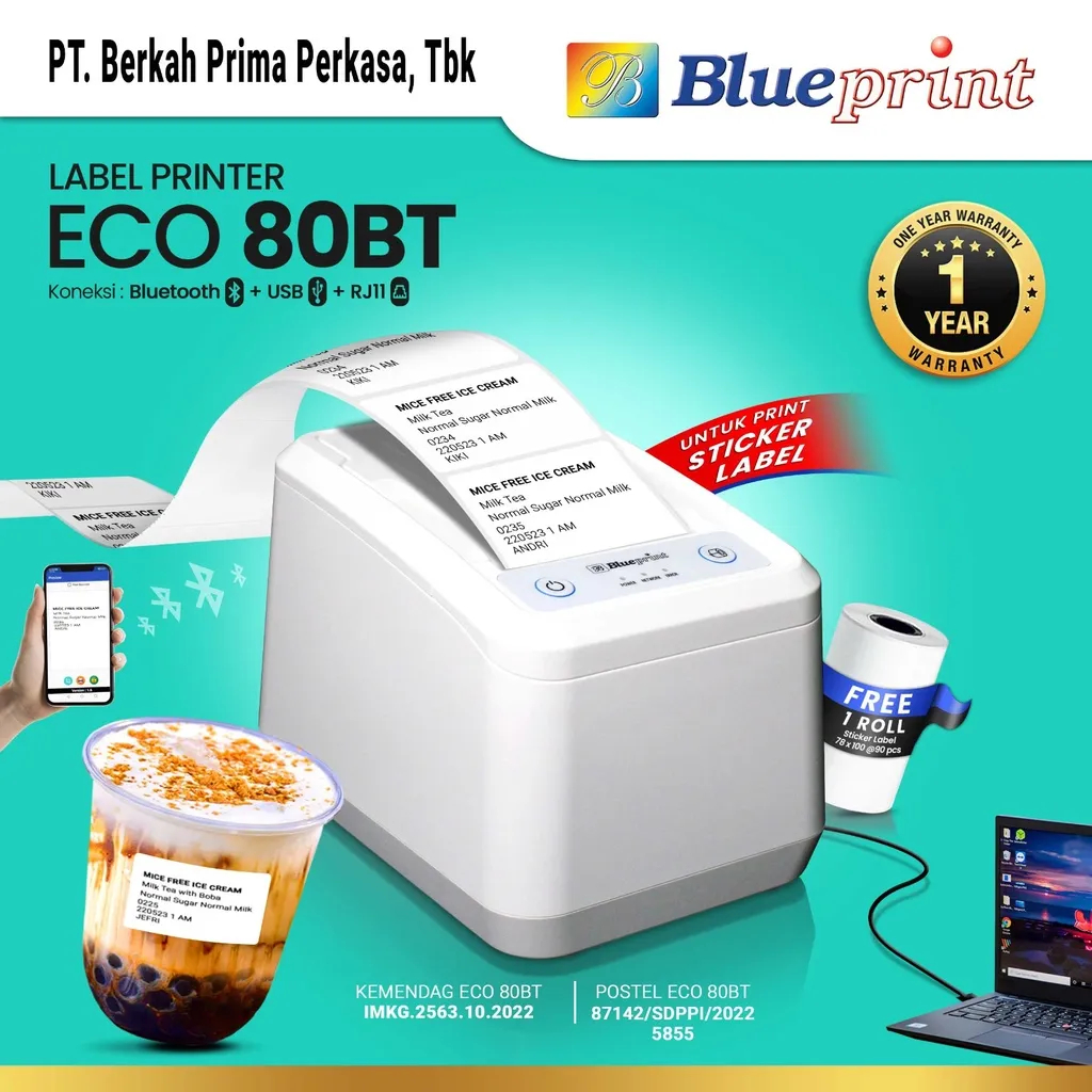 

Printer Label Thermal 80mm BLUEPRINT ECO80BT USB + Bluetooth -04984