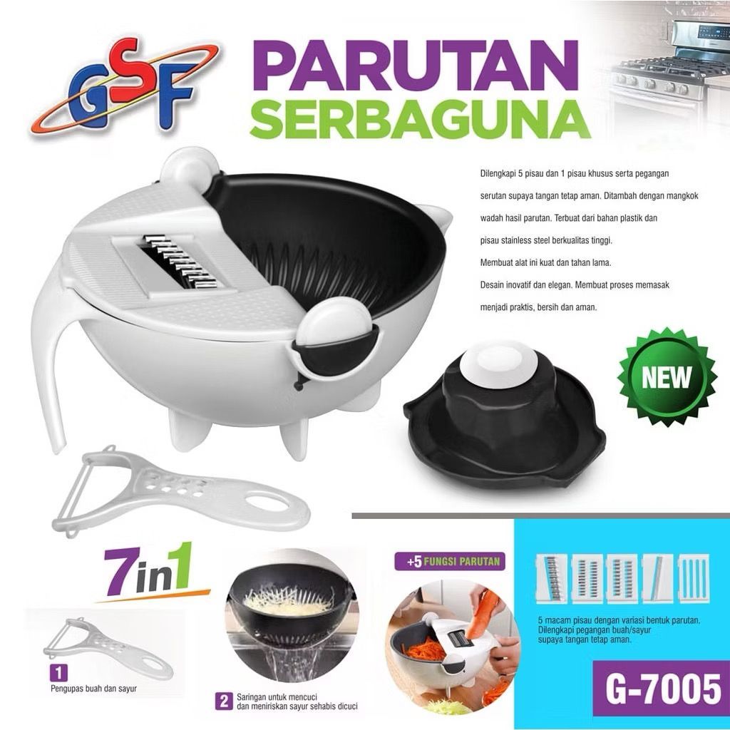 G-7005 GSF Parutan Serbaguna 7 in 1 Parutan Baskom Serbaguna Peeler 7 in 1