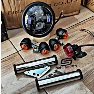 paket lampu depan motor led japstyle custom tiger GL Megapro GLpro Byson Thunder gril japstyle set s