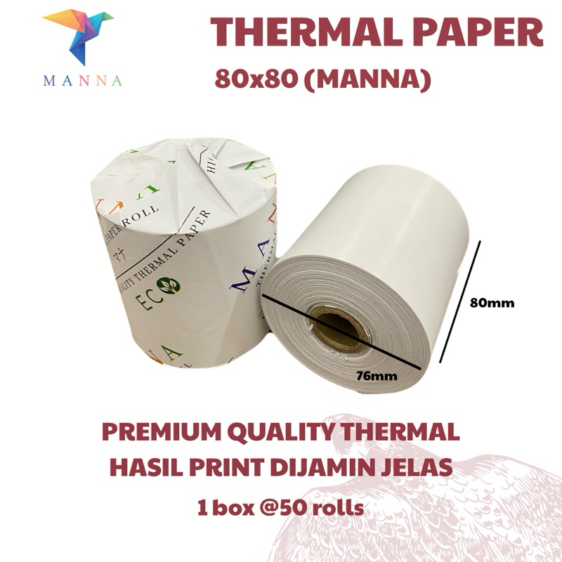 

(1 DUS/50 ROLL) Kertas Kasir Thermal Paper Ukuran 80x80 TEMBUSAN JELAS PREMIUM QUALITY MANNA