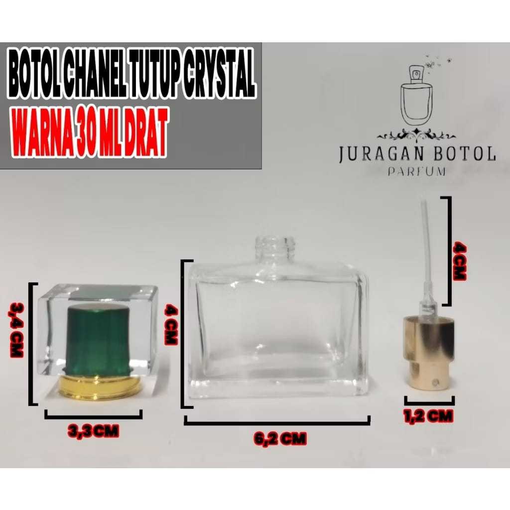 Botol Parfum Kaca Kotak  30ml tutup warna Mix colour Cap drat/Isi ulang parfum